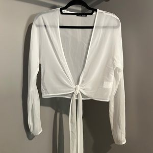Shein sheer white tie front top
